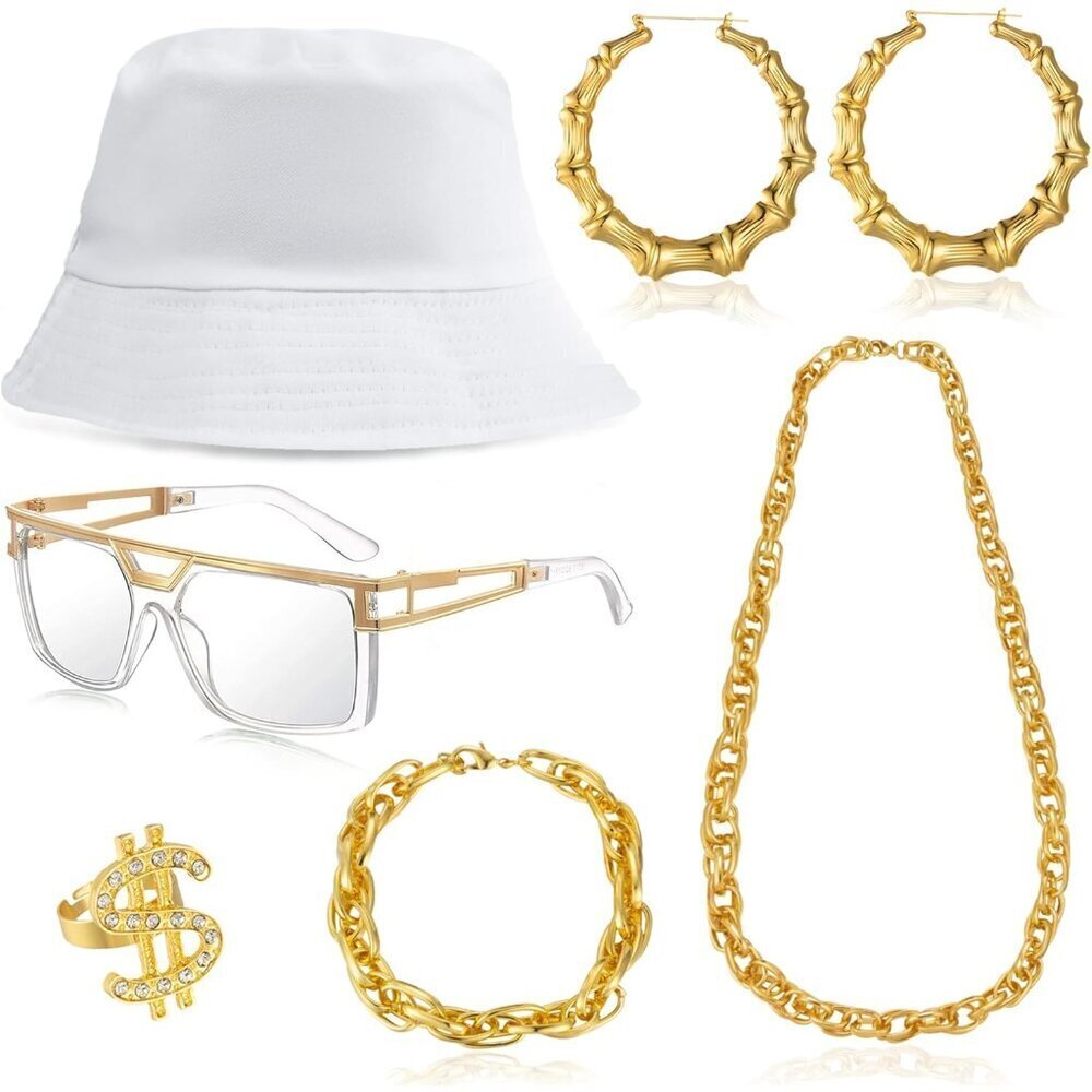 80s 90s Hip Hop Accessories Outfit Costume Kit Jewelry for Man Woman